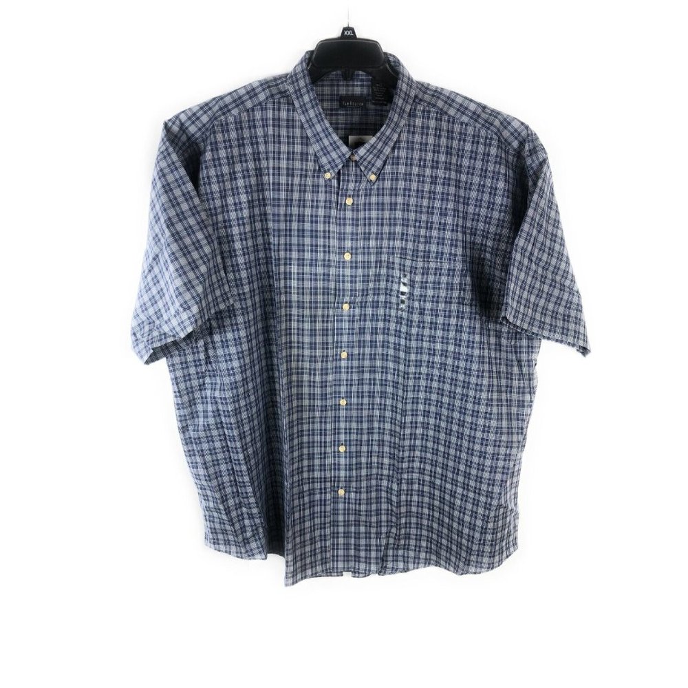 Van Heusen Men's 3XLT Short Sleeve Button Blue Check Polyester Blend shirt A24